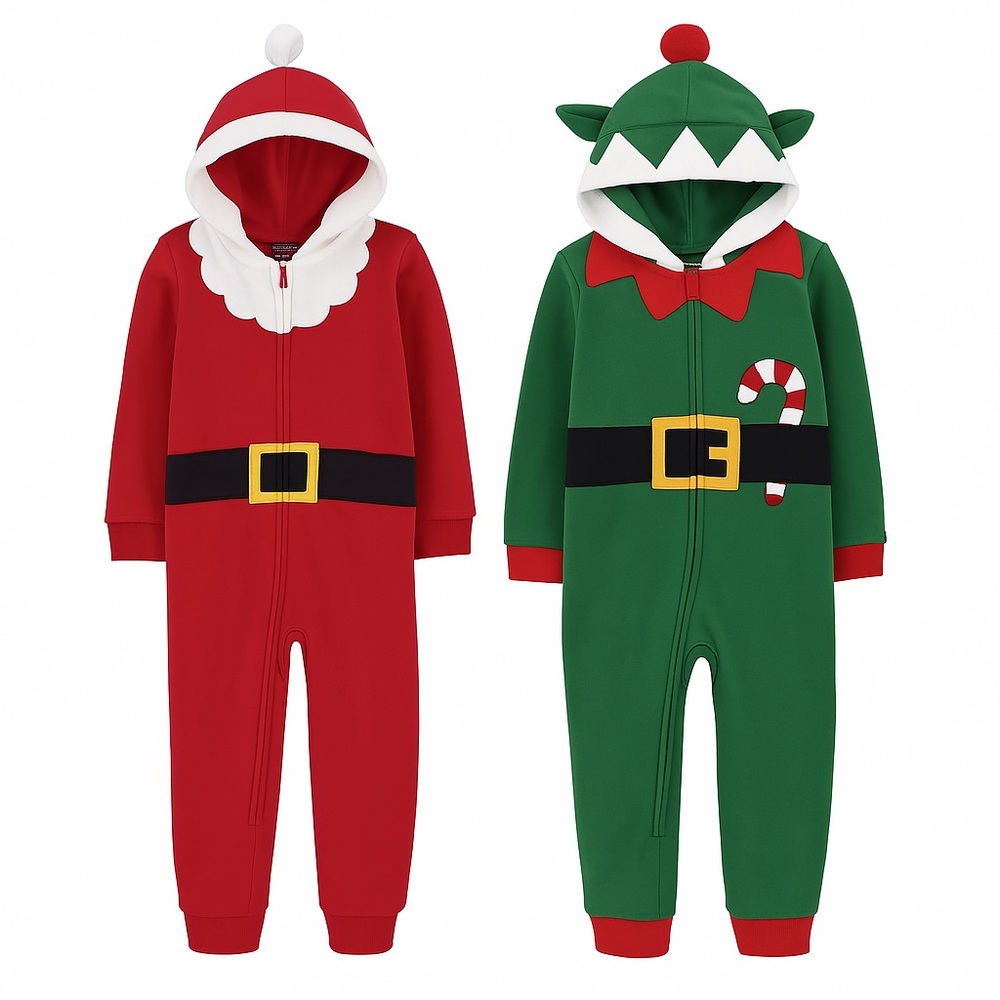 Lot of 2 Carter Boys 1-Piece Holiday Fleece Pajamas, Elf and Santa, Size 2T, NWT